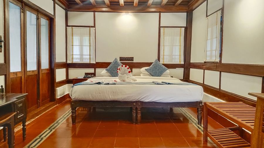 Bedroom of the Pool Mansion with a double bed