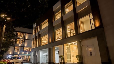 facade view of Khanna Fiesta, Vellore at night 