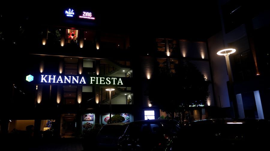 facade view of Khanna Fiesta, Vellore at dark 