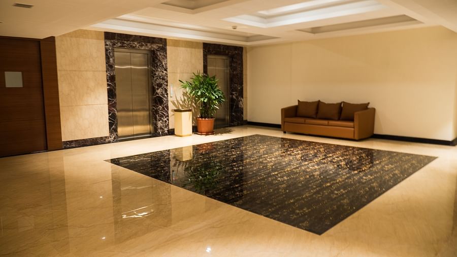 the reception area near the lift of MM Legacy, Kanchipuram