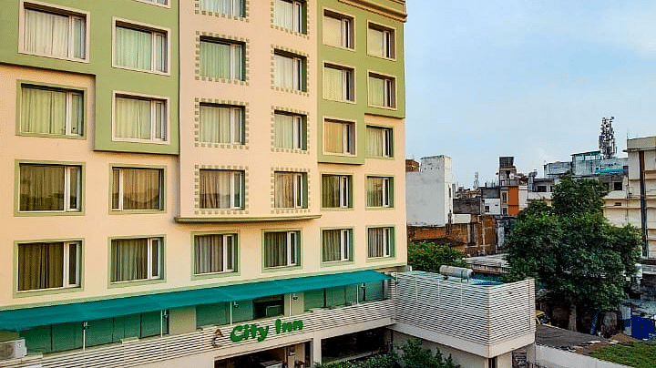 An aerial view of the facade of our hotel near Varanasi Railway Station | Hotel City Inn, Varanasi
