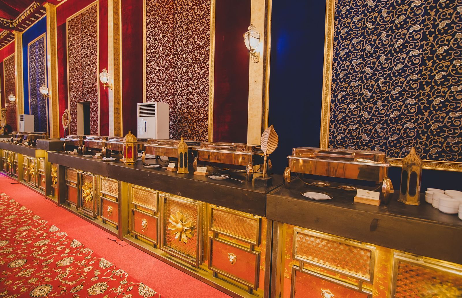 Image of a buffet table at Swarn Mahal at Rajasthali Resort & Spa Jaipur.