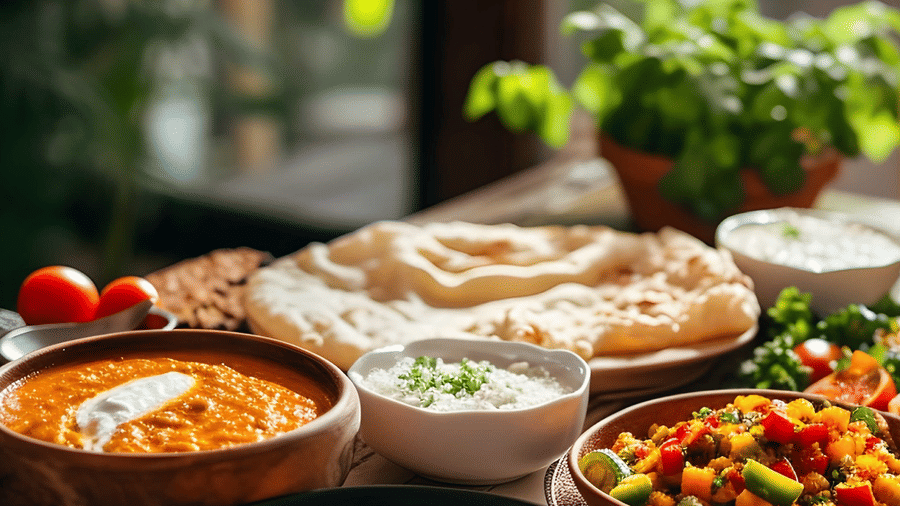 A spread of traditional Indian cuisine and local delicacies served at the Lords Riverside Resort restaurant.