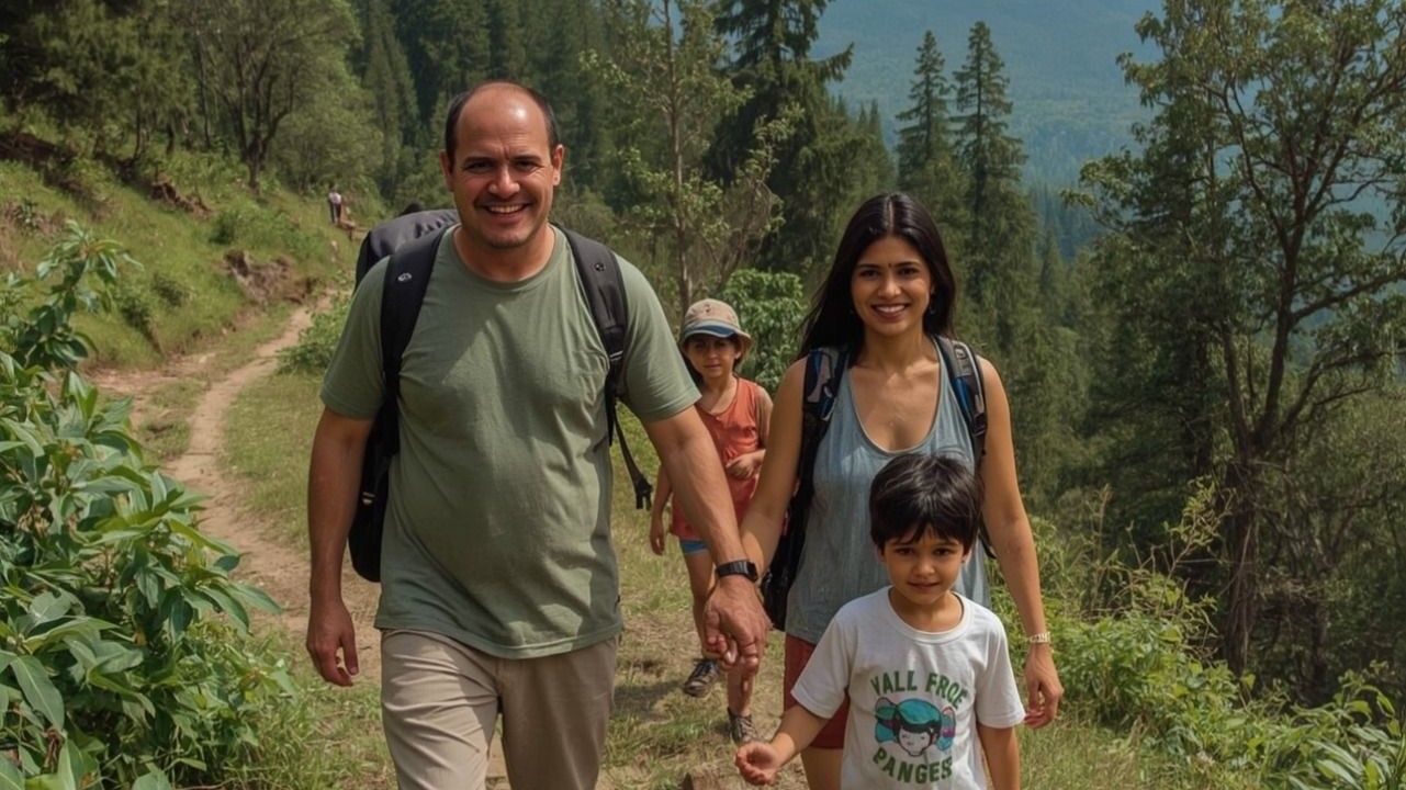 Family trekking together near Mumbai