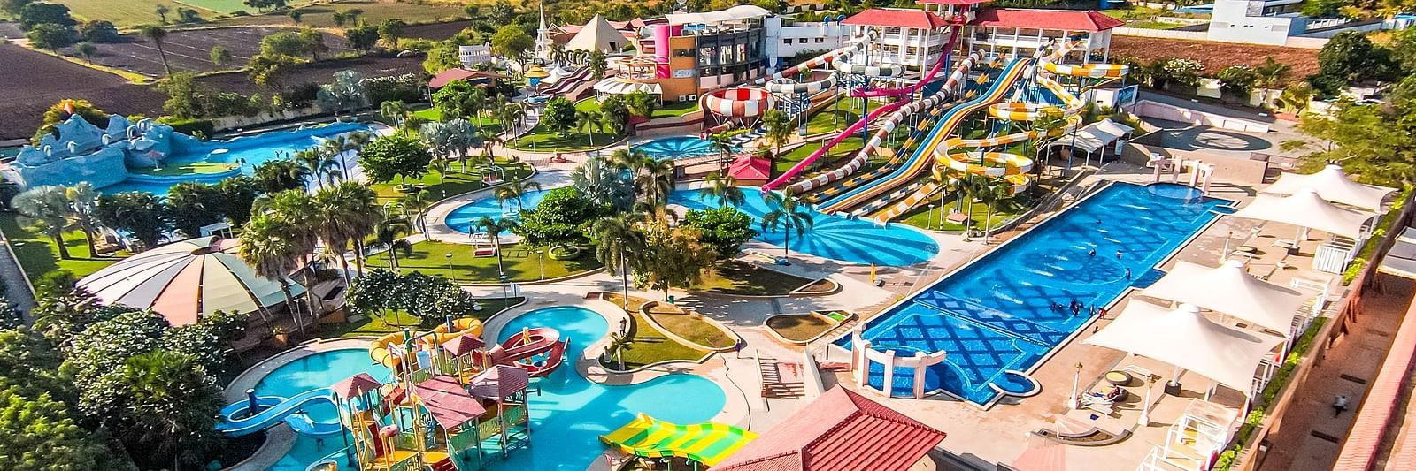 Aerial view of Crescent Water Park, Indore, showcasing all the exciting rides