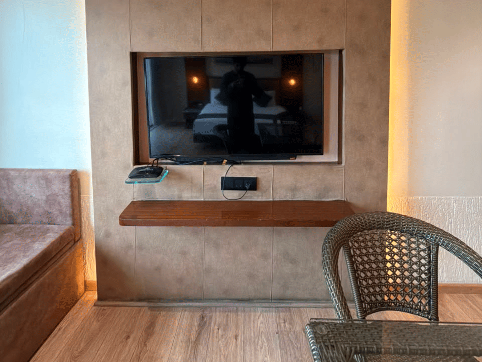 Family Room, Television console with window seat