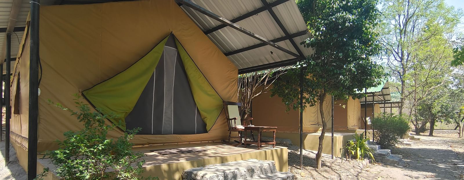 Image featuring Swiss Cottage Tent of The jamoon corbett from the outside.
