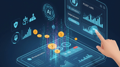 An AI generated image depicting money being spent with the help of Artificial Intelligence.