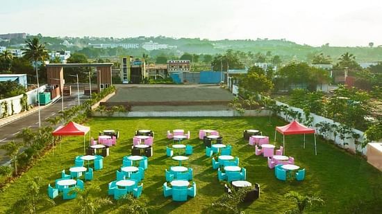 Seating arrangements in the lawn area of Mastiff Select, Bidar with canopy on the sides