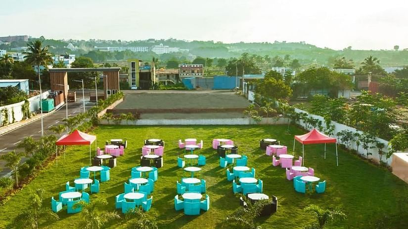 Seating arrangements in the lawn area of Mastiff Select, Bidar with canopy on the sides