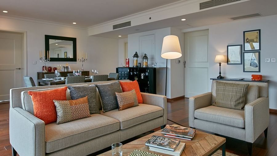 living room with a sofa at the three bedroom residences in whitefield