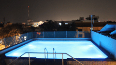 An overview of the swimming pool at Raj Park Hotel,Chennai.