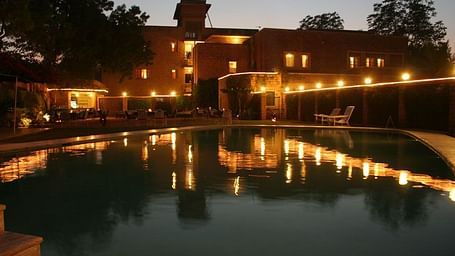 A facade image of Hotel Karni Bhawan