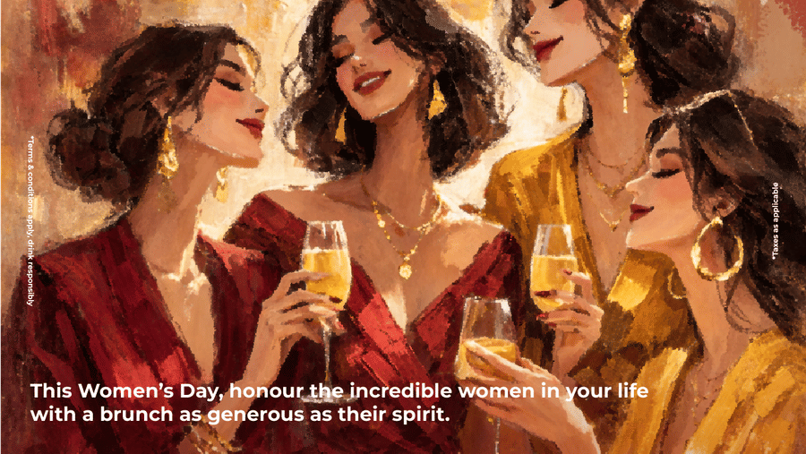 A promotional creative for Women's Day at The Pride Premier Nagpur, featuring 4 animated women with the details of the offer in the poster.