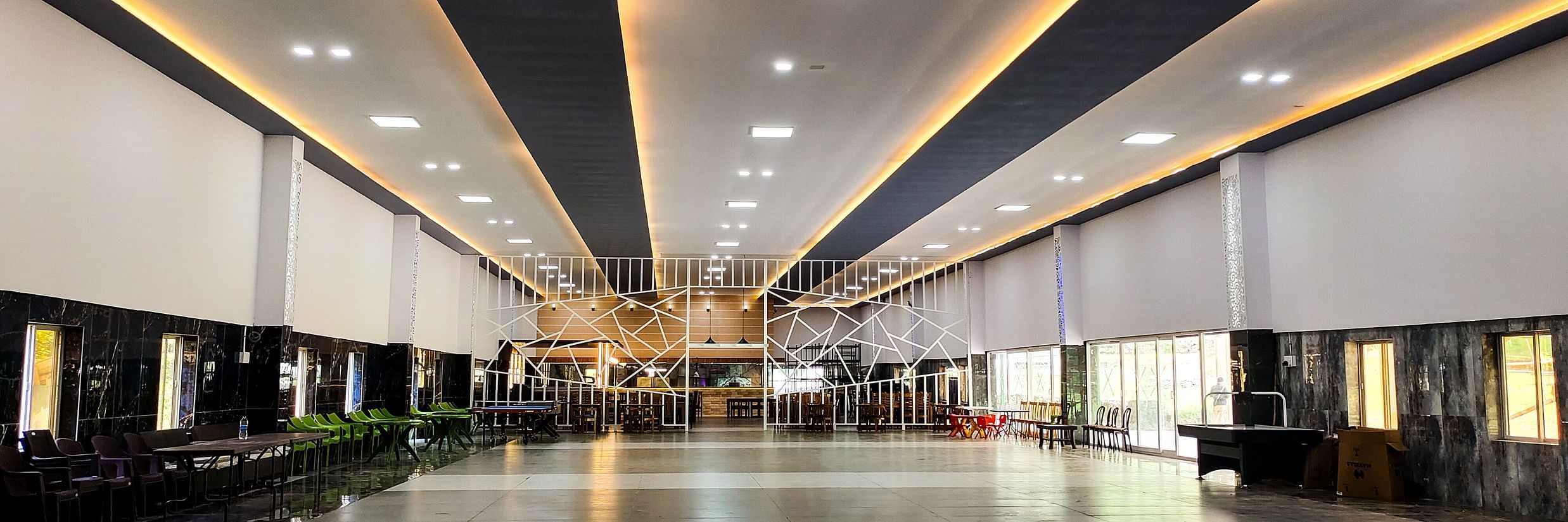 Banquet image - smooth finish tiles reflecting the ceiling lights.