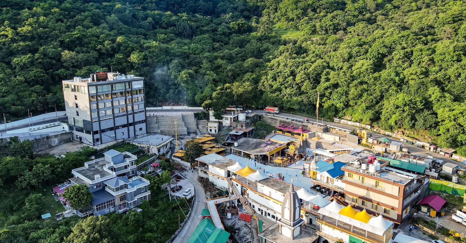 Aerial view of ZENQ Hotels & Resorts nestled, offering a scenic and serene stay experience.
