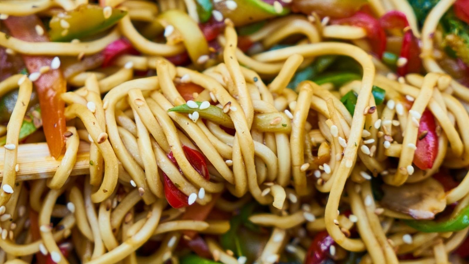 A close-up shot of spicy noodles - Rhythm Lonavala