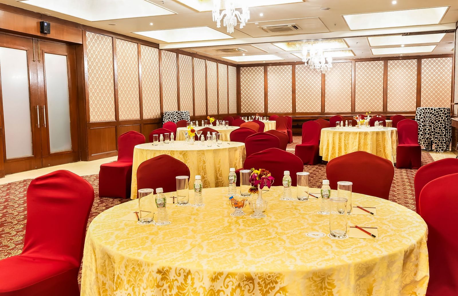 A close up shot of a round table inside the banquet hall - Rajasthali Resort & Spa, Jaipur.