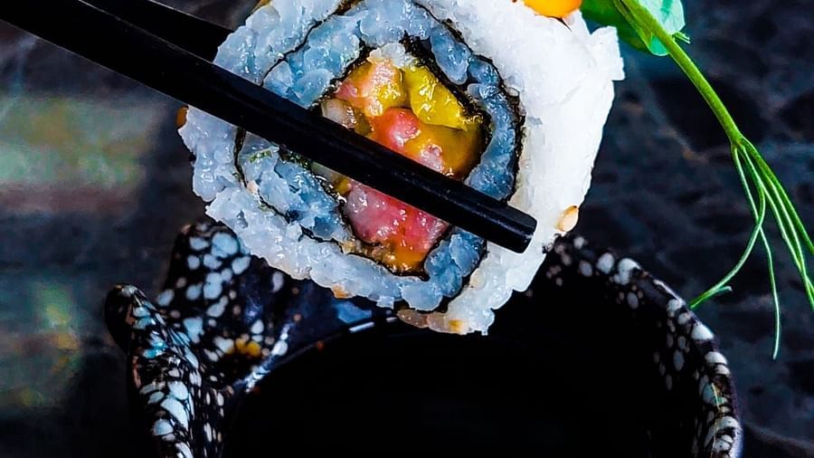 Sushi dipped in soy sauce