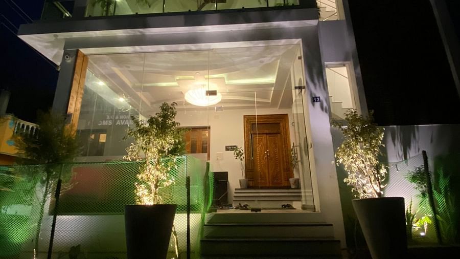 Facade of La Paradise Luxury, Pondicherry at night