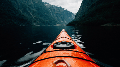 Partial view of Kayak, surrounded by deep waters and mountains