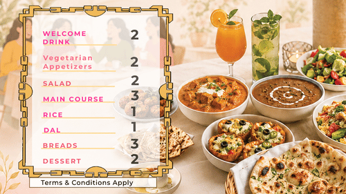Promotional poster for Pride Hotel Nagpur's kitty party package with a floral design, food spread illustrations, numbered package details, and a starting price of INR 1499 per person.