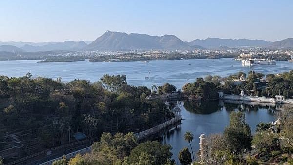 A distant mountain range across a body of water.