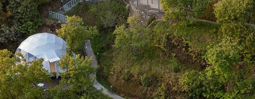 A drone view of dome cottages at avalon cottages