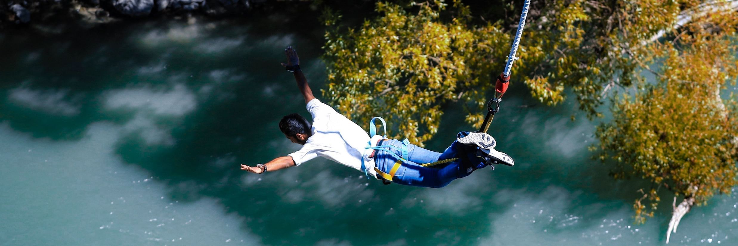 A person bungee jumping @ Lamrin Boutique Cottages, Rishikesh