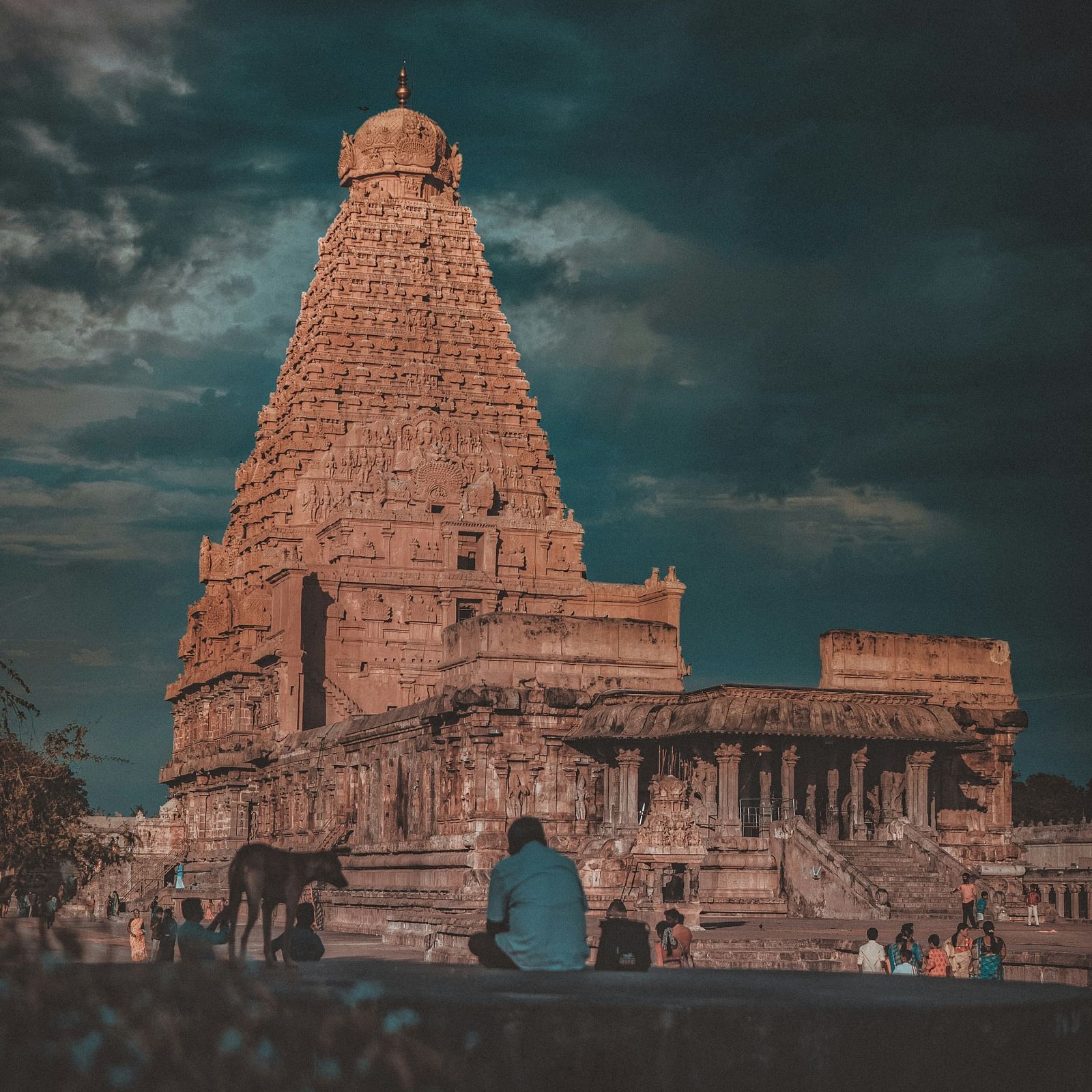 view of a temple at dusk