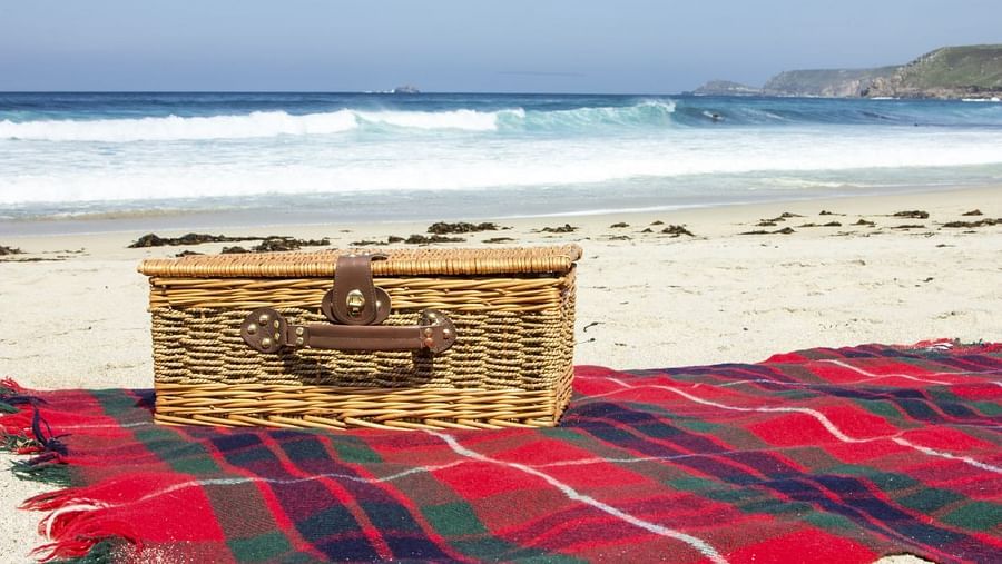 picnic basket on a beach