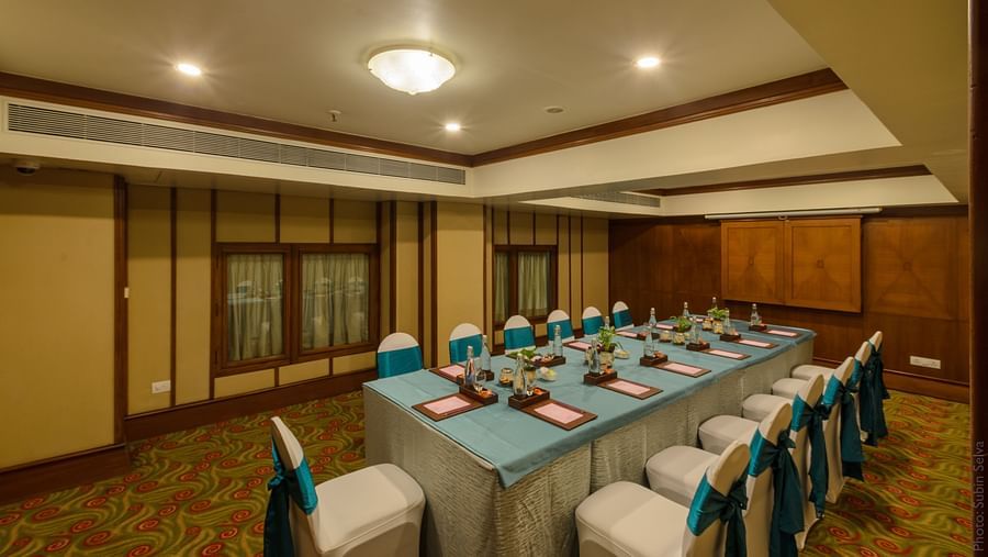 Seating arrangements in a Banquet Hall with stylish interior designs at The Orchid Hotel Mumbai Vile Parle