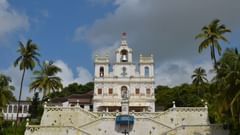 A Church with its white facade and iconic zigzag staircase.