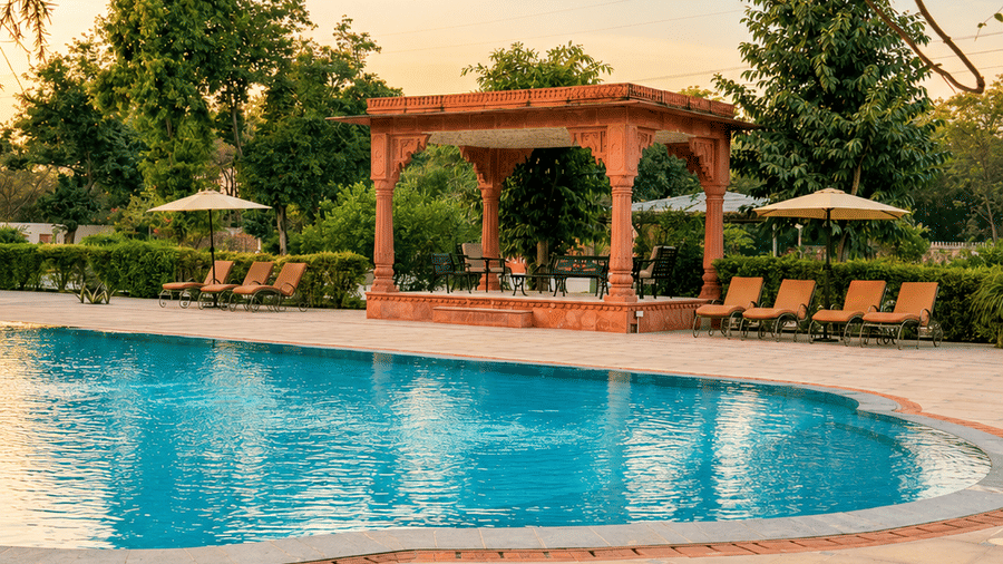 Sundeck and Poolside Pavilion-- Umaid Palace Dausa-Resort near jaipur