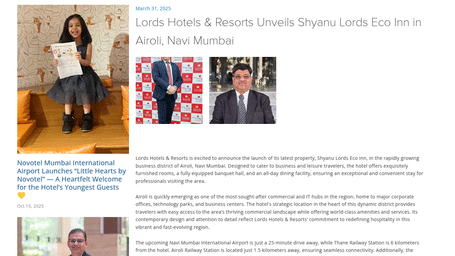 A collage of three photos: a smiling young girl in a dress, and two headshots of men in suits, featured in a hotel news article.