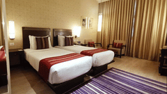 Comfortable Deluxe Twin Room at Marasa Sarovar Premiere, Tirupati with twin beds, contemporary furnishings, warm lighting, and modern amenities for a relaxing stay.