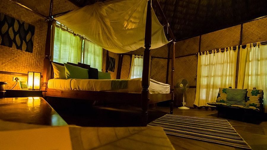 double bed in one of the rooms at Barefoot Havelock - one of the best places to stay in Andaman