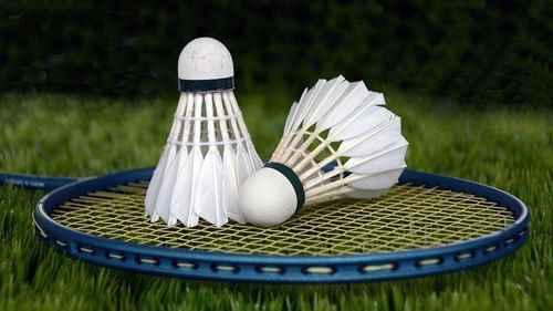 two shuttlecocks on a badminton racket