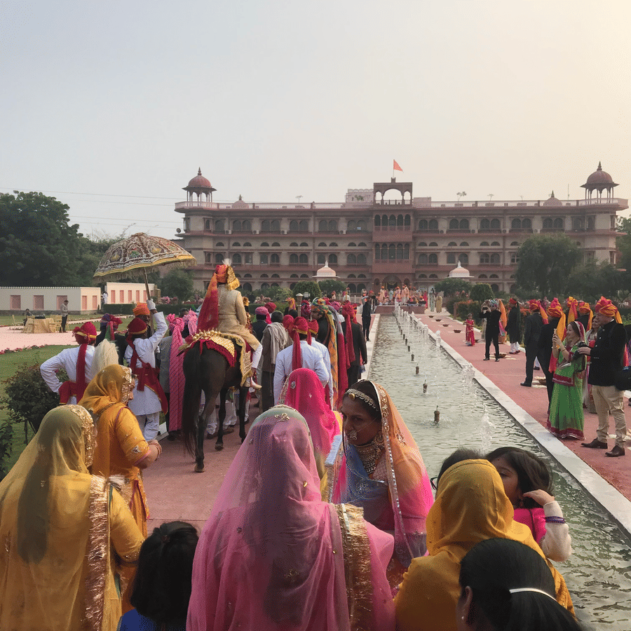 Chabutra entrance and varmala setting at Umaid Palace