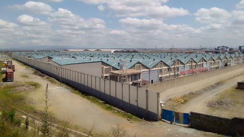 rows of warehouses in an industrial area