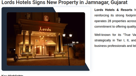 Screenshot of media promotion for Lords Hotels & Resorts.
