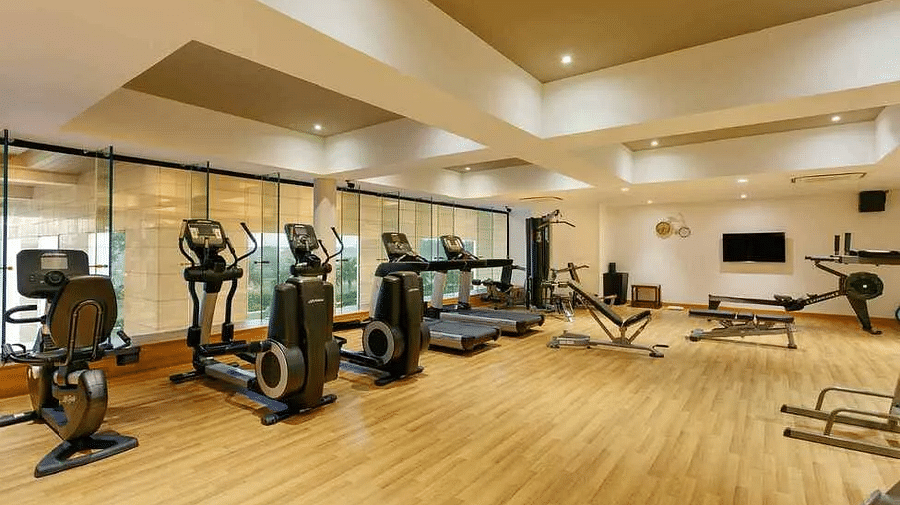 Gym with treadmills at Karma Chalets.