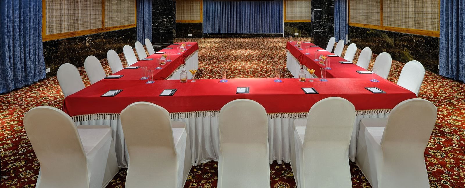 Seating arrangement in the Carnival banquet hall at Essentia Premier Hotel, Chennai