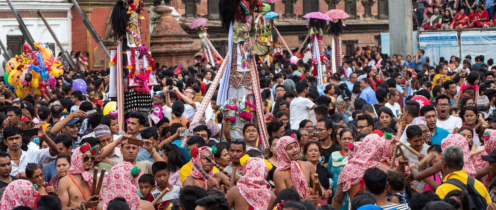 A crowd gathered to celebrate the Gai jatra festival