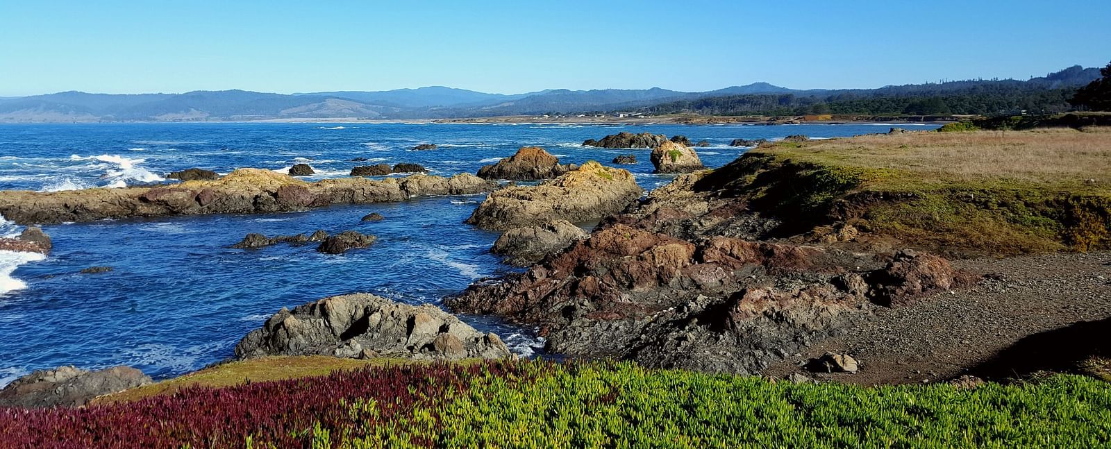 Waves from the ocean meet the rocky shoreline of coast of Mendocino - Brewery Gulch Inn & Spa