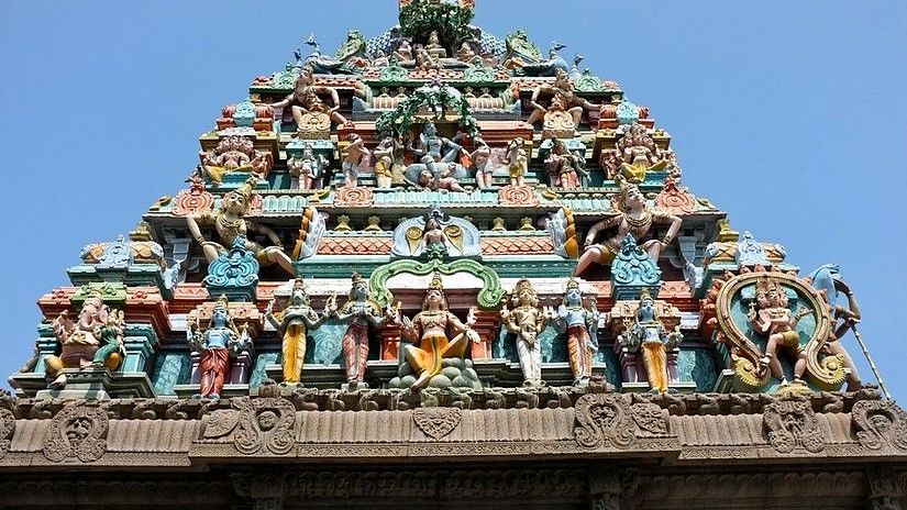 Intricate carvings on outside of temple in Chennai