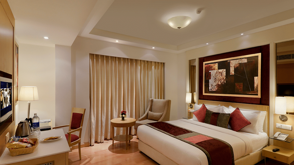 view of the double size bed at Superior Room of Inde Hotel Vista Woods, Gurgaon