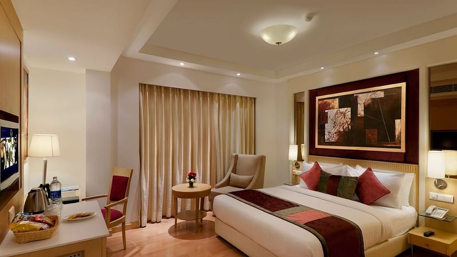 view of the double size bed at Superior Room of Inde Hotel Vista Woods, Gurgaon