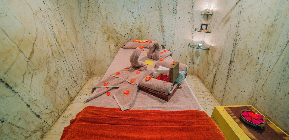Massage table in a room at Sitara Luxury Hotel in Hyderabad near Ramoji Film City