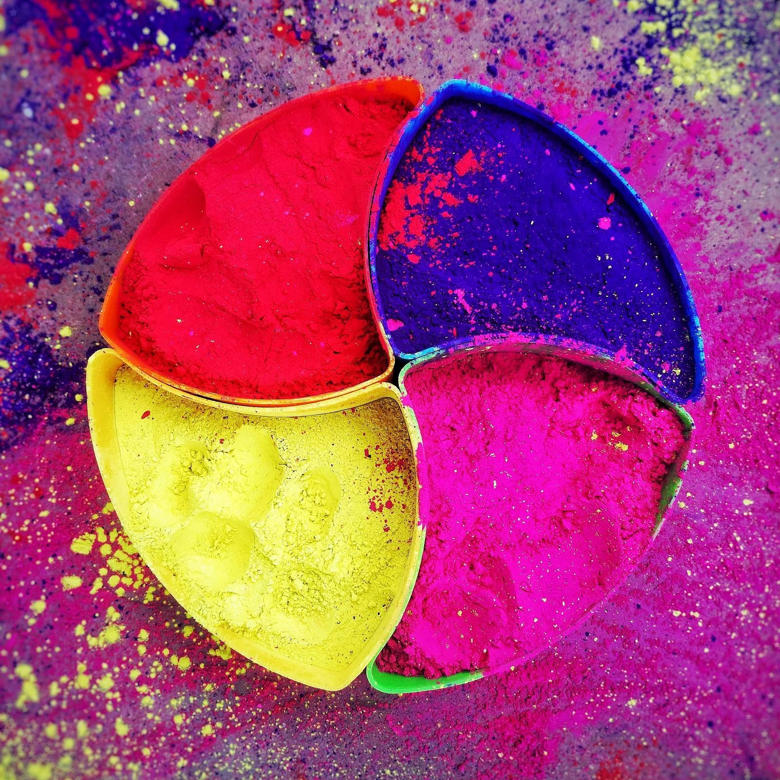 A plate of varied holi colours.